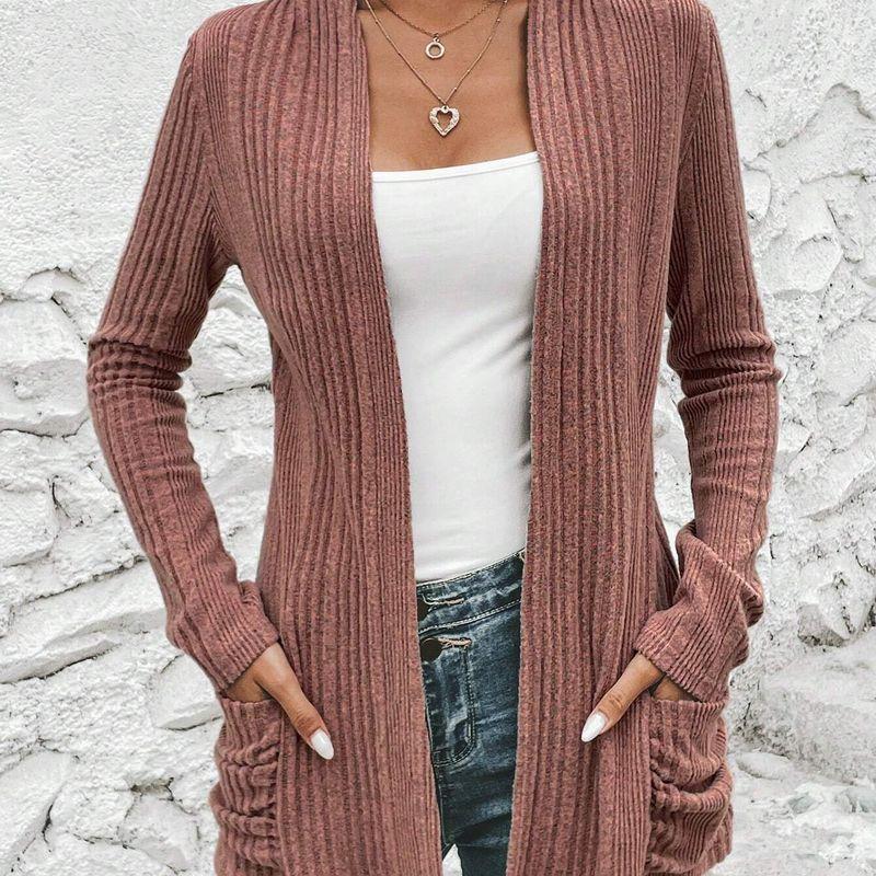 

2025 Вязаный кардиган Пальто Свитер с карманами Pink S