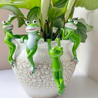 Cartoon Frog Statue, Resin Animal Hanging Art Ornament, Flower Pot Pendant, Frog Figurine for Home Decoration
