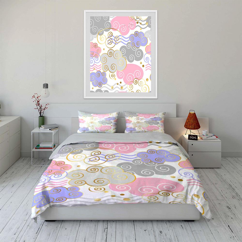 Cloud Pattern Pastel Bedding Set Bedding set (1 duvet cover, 2 pillowcases, duvet not included)