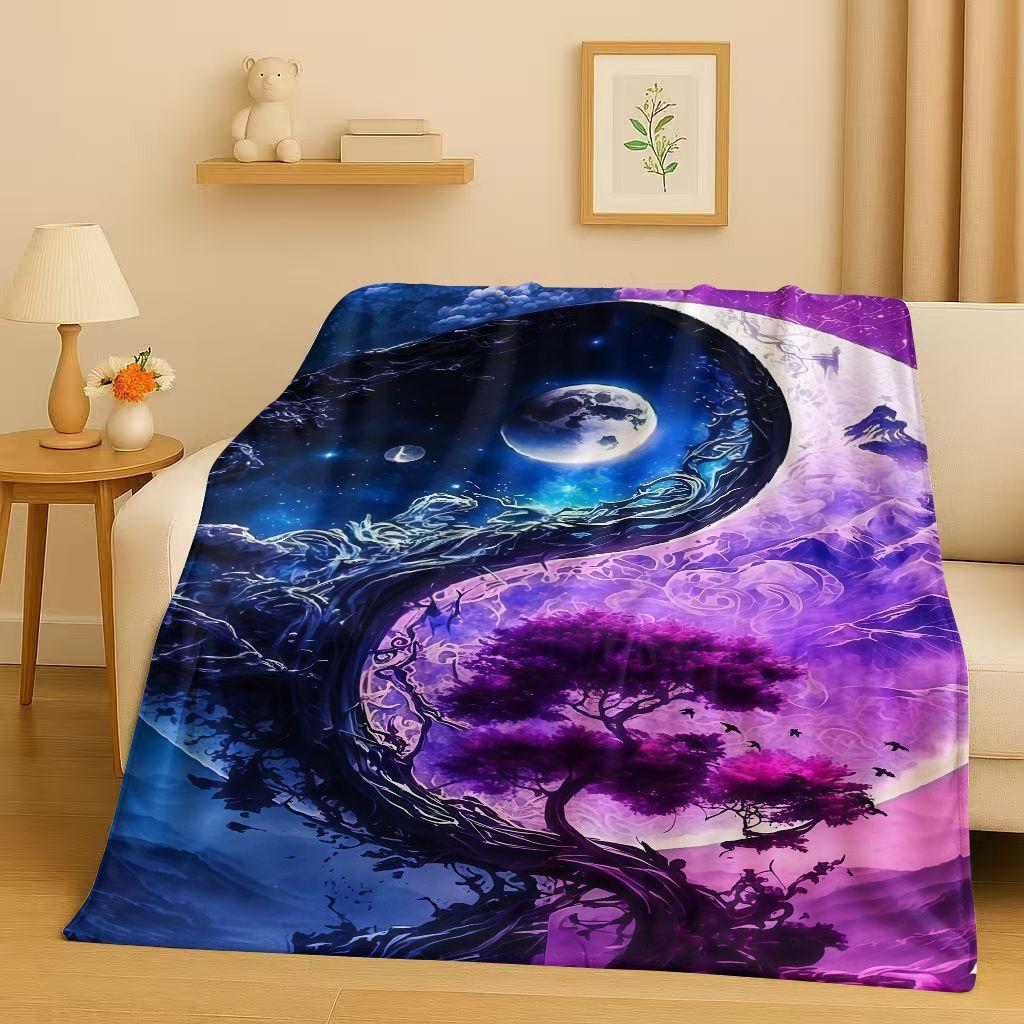 3D Yin Yang Chinese Tai Chi Eight Diagrams Natural Balance Art Flannel Blanket,Soft Plush Throw for Home Bedroom Bed Sofa Cover