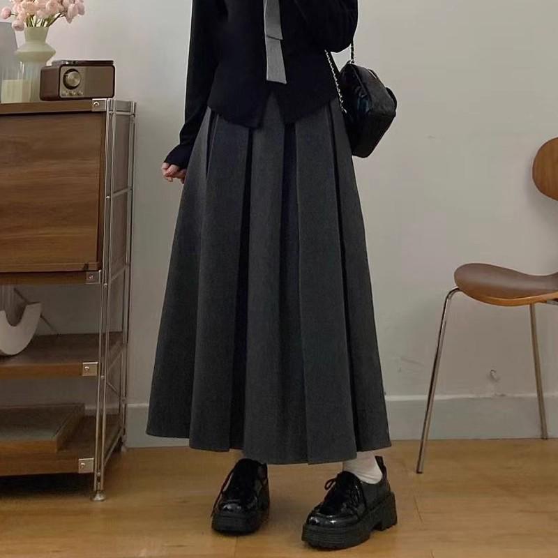 

Women s High-Waisted Woolen Pleated A-Line Skirt - Mid-Length, Petite Fit, Autumn/Winter Solid Color Skirt with Good Drape. Extra Large
