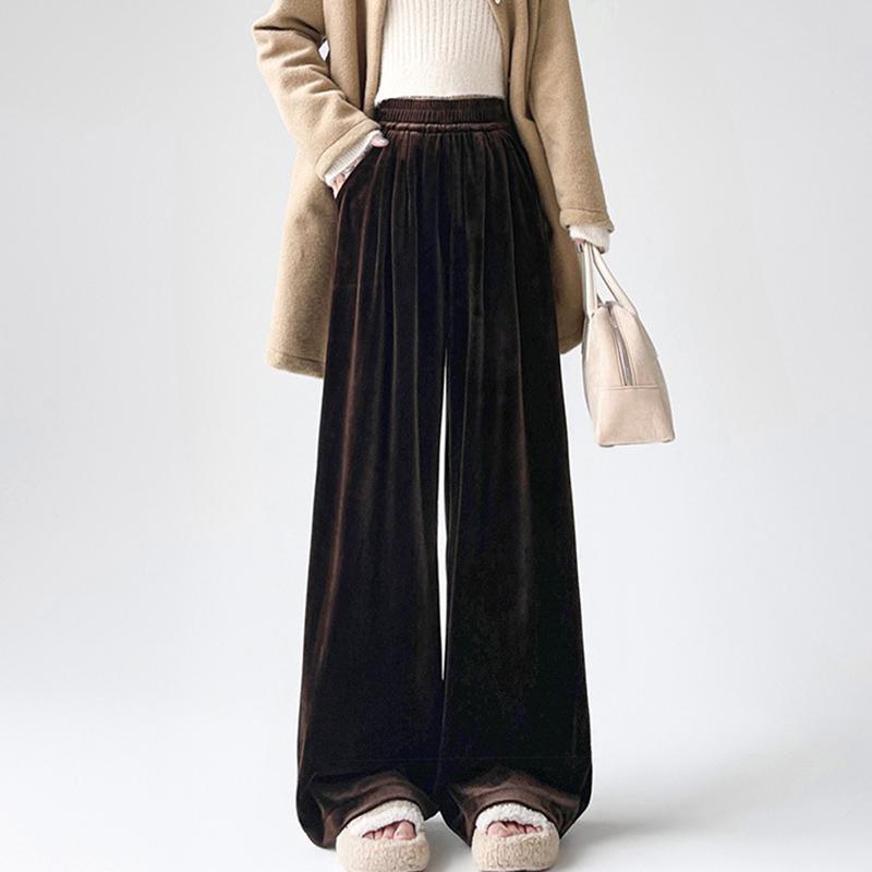 Goldener Samt Weitbeinige Hose Damen Herbst und Winter Locker Hochtailliert Lässig Drapierend Gerade Wischende Lange Hose