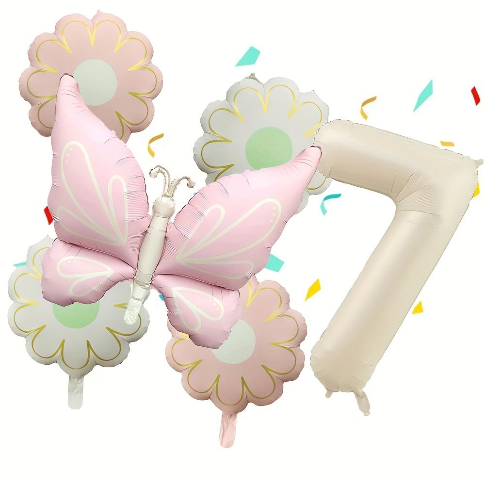 6pcs Matte Pink Large Butterfly Flower Balloons 40 Inch Cream-Colored Numbers 1-9 Birthday Celebrations Home Party Decoration