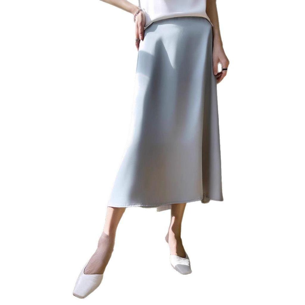 Women's Summer Mulberry Silk High Waist A-line Midi Skirt