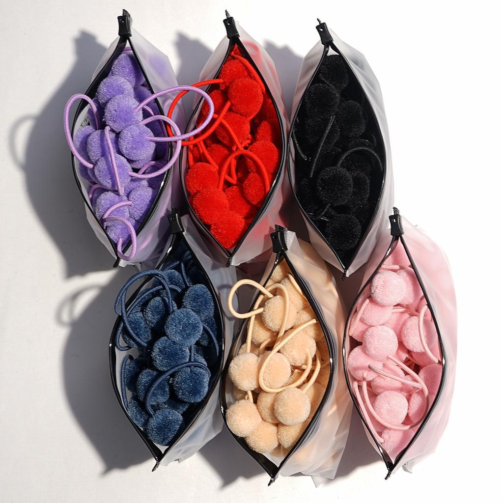 20 Stück 1,4" Kleine Solide Doppelte Fellkugel mit Elastischem Seil Handgemachtes Band für Kinder Mädchen Haaraccessoires