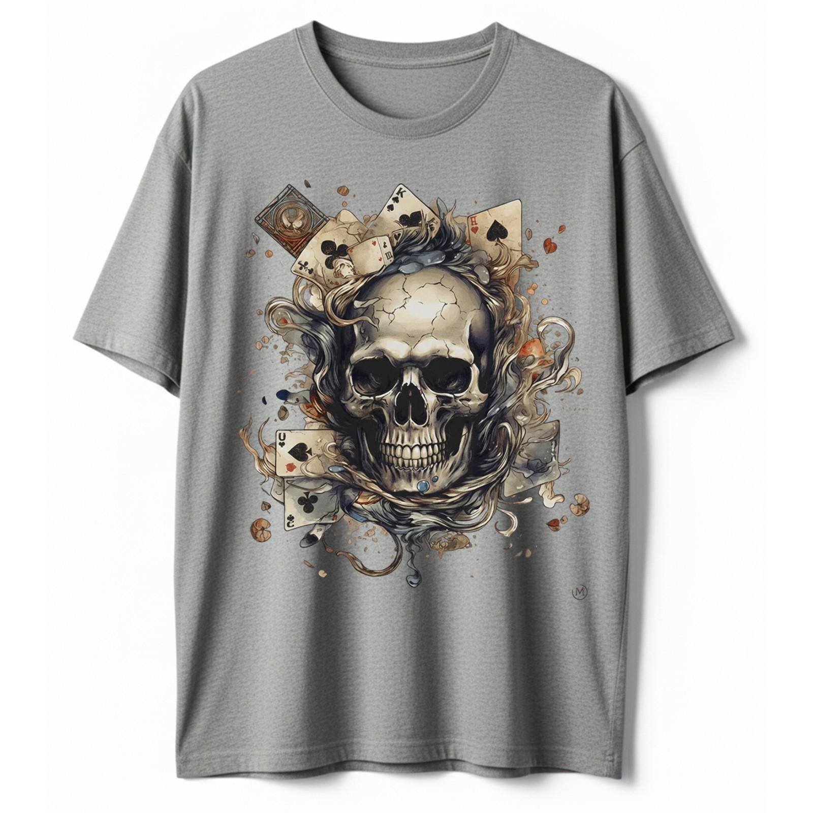 Cyberpunk Skull and Cards T-Shirt Queen of Spades Poker Graphic Tee S-5XL S разноцветный