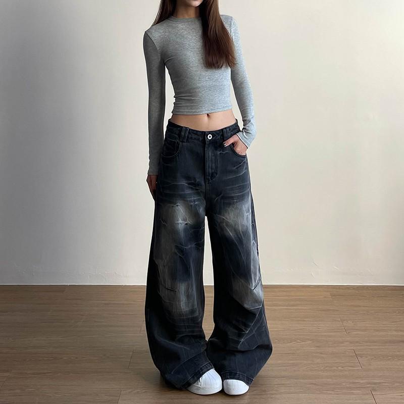 Trendige amerikanische Distressed Wide-Leg Jeans für Männer & Frauen