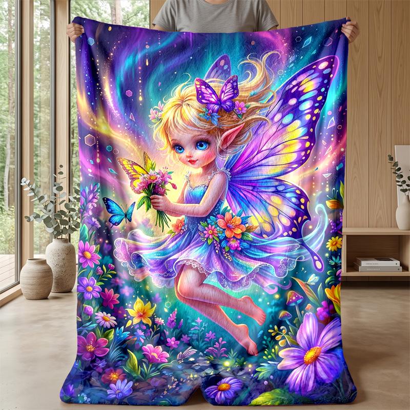 Fairy Unicorn Among Flowers Theme Blanket Lightweight Warm Flannel Blanket Decorative Throw Blanket for Home Decoration