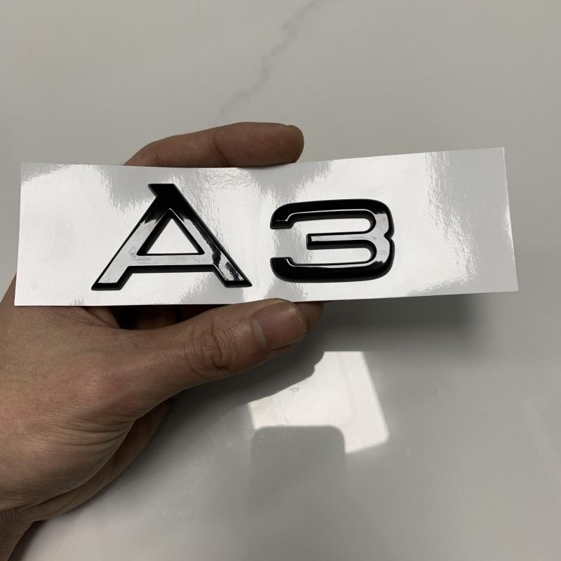 Audi A3 4-Ring Logo ABS Schwarz 2014-2024 Auto Motorhaube Frontgrill Heckklappe Emblem Abzeichen Aufkleber Quattro Sline A3 Zubehör Umbau