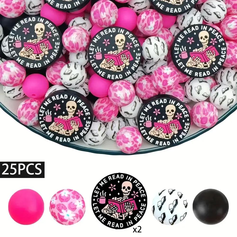 25PCS Multi-Size Halloween-Themed Silicone Beads Set, Perfect for DIY Craft Projects Like Keychains, Necklaces, Bracelets & More