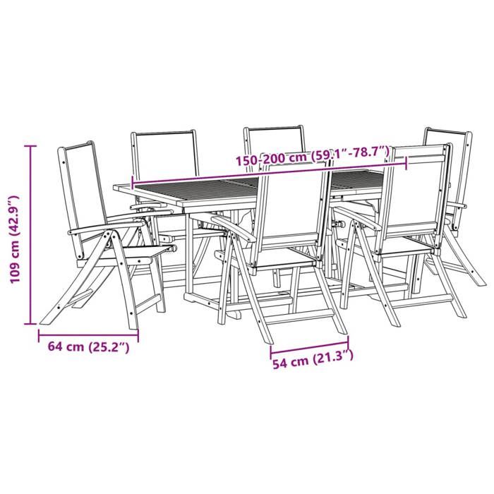 VidaXL 7pcs Garden Dining Set Solid Acacia Wood Textilene, Outdoor Dining Set 3279289