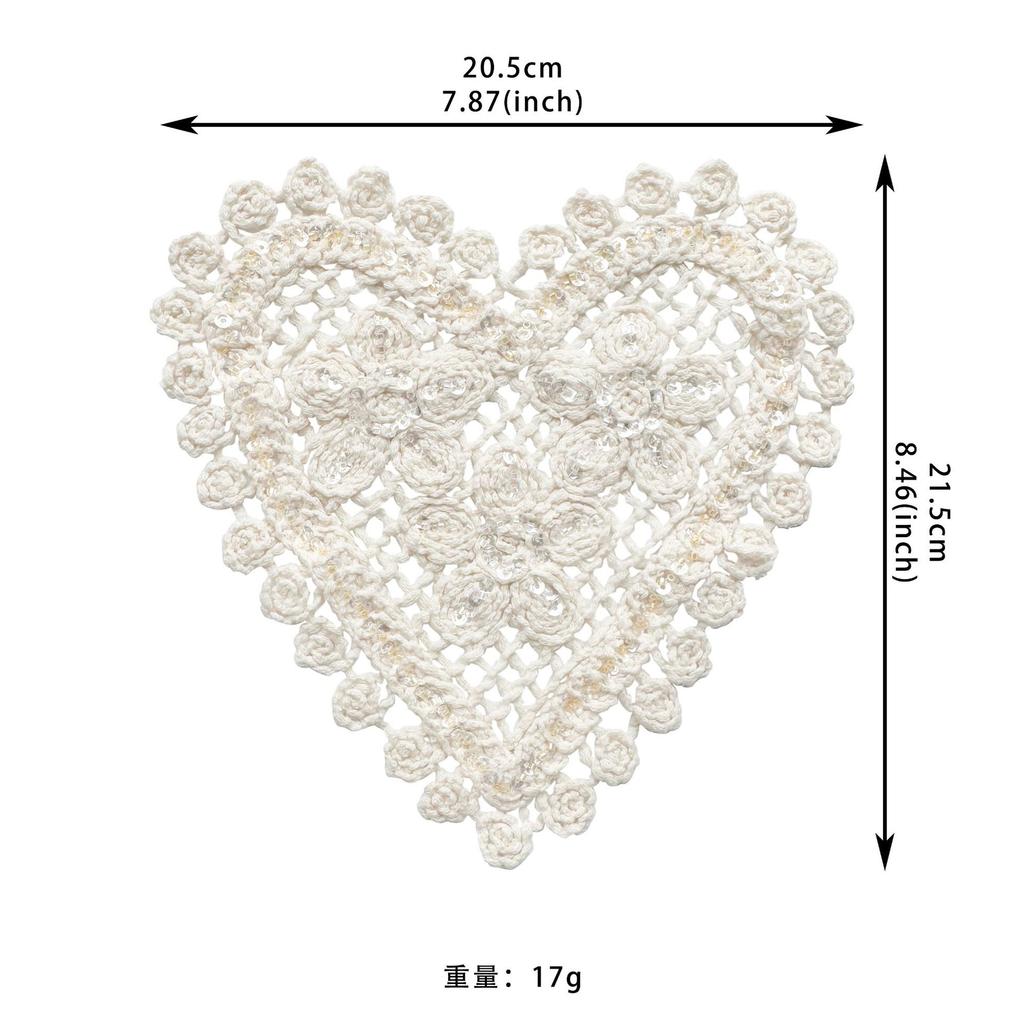 Apricot Heart-Shaped Hollow Cotton Thread Woven Sequins Embellishment Cloth Sticker Clothing Top T-Shirt Dress Decorative Accessories
