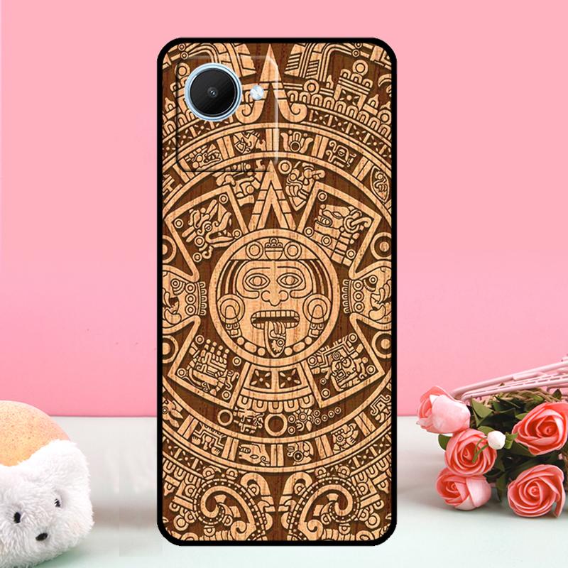 Custodia con motivo in legno con calendario Maya per Realme GT 5 Pro GT3 Neo5 9 10 11 12 Pro Plus C25s C21Y C30 C31 C33 C51 C53 C55 C35