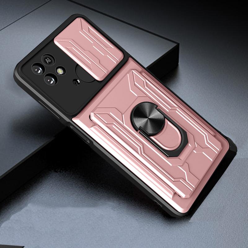 Case For Xiaomi Redmi 10C Luxury Shockproof Slide Camera Lens Armor Phone Cases For Redmi 10C 10 C redmi10C 4G  Card Holder Ring Stand Cover
