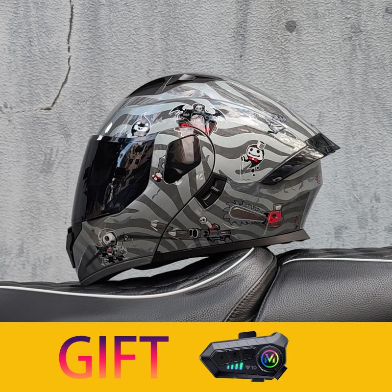 ORZ Motorcycle Helmet Modular Flip Helmet Dual Lens Full Helmet Comes with Bluetooth Earphones Model 103