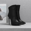 Damen kurze Stiefel mit hohen Absätzen, sexy, europäischer und amerikanischer Stil, spitz zulaufend, dünner Absatz, große, einfarbige kurze Stiefel