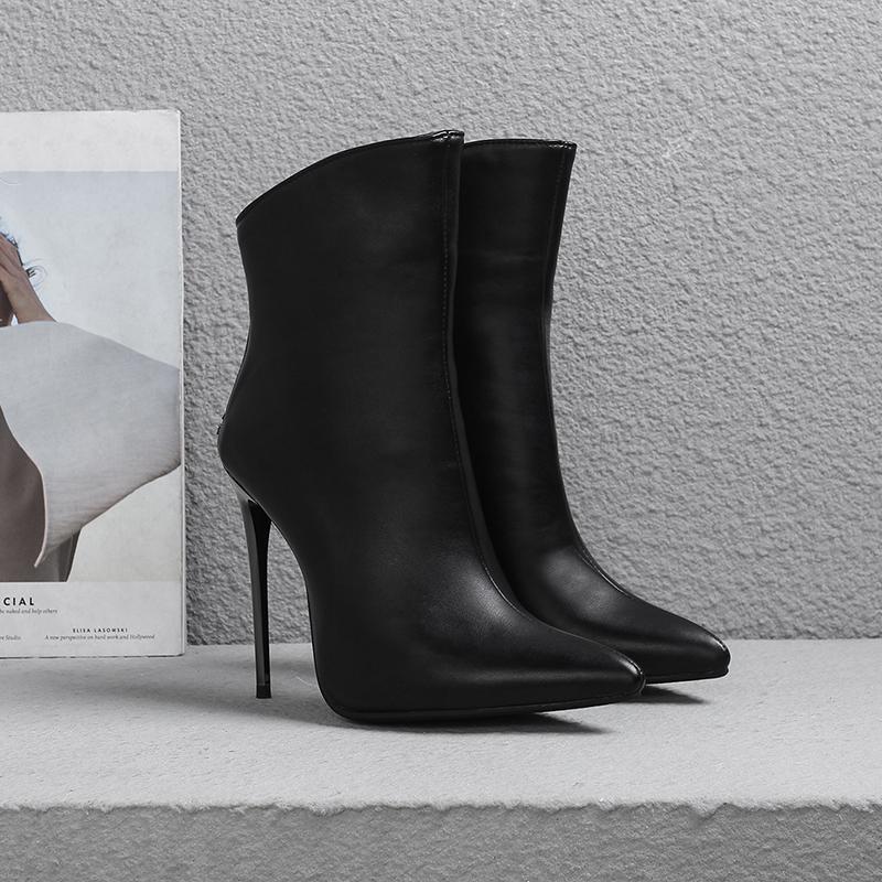 Dámské kotníkové boty na vysokém podpatku, sexy evropský a americký styl, špičaté, na tenkém podpatku, velká velikost, jednobarevné kotníkové boty
