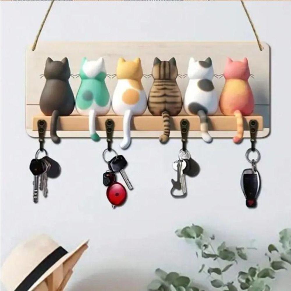 Wood Cat Key Hook Cute Cats Key Organizer Funny Cat Silhouette Key Hook for Home