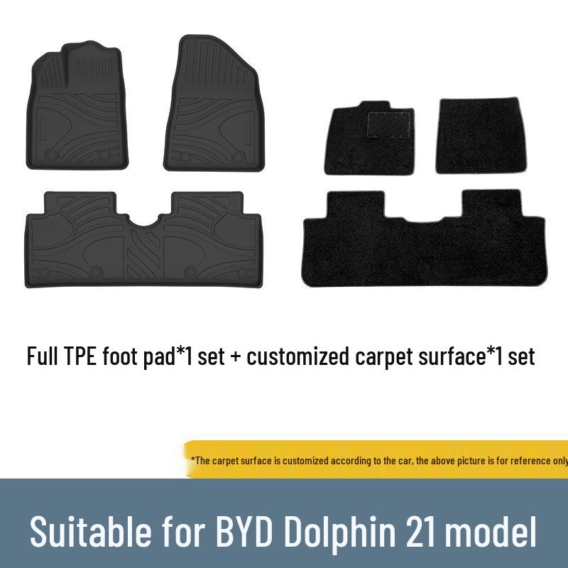 Eco-friendly, Waterproof, Odorless TPE Foot Pads for BYD Dolphin Trunk Mats with Galaxy Carpet Surface.