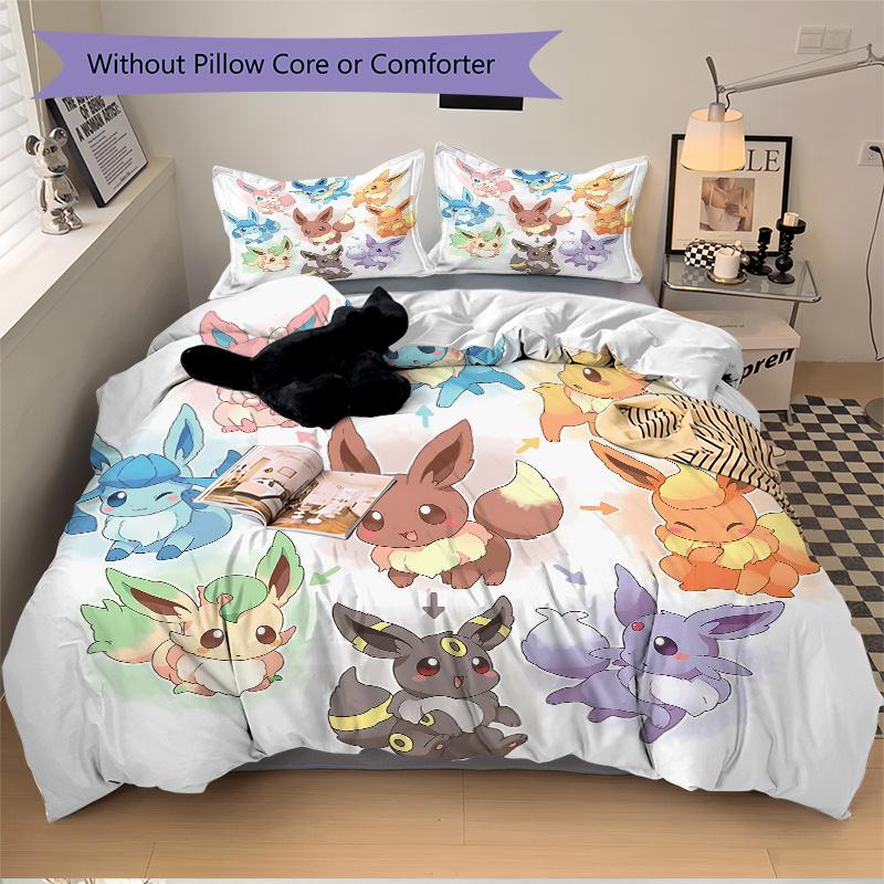 3pcs Adorable Pokémon Quilt Set Cartoon Themed Bed Quilt Set Lovely Character Bedroom Decor Bed Quilt