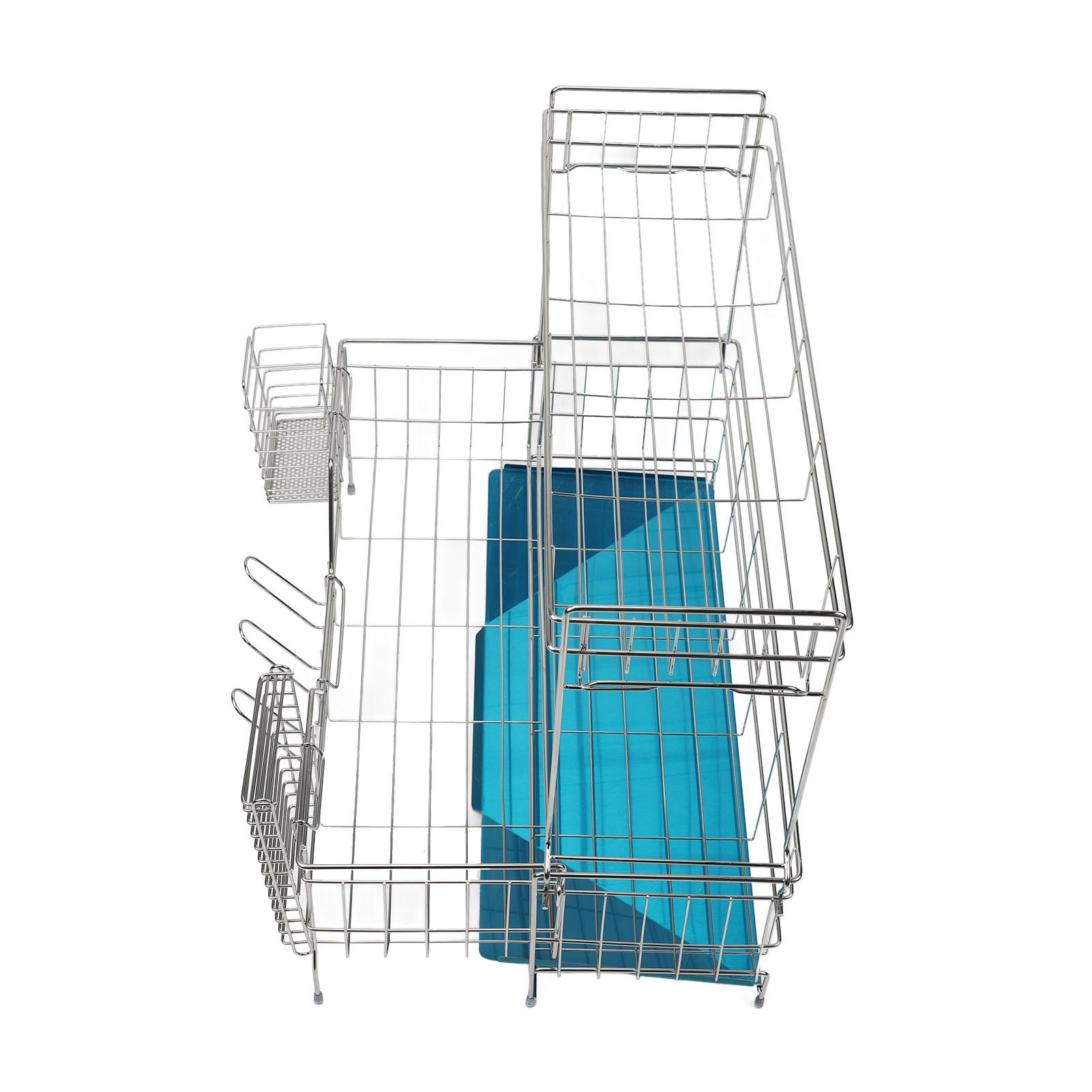 

Dish Drying Rack Over Sink Stainless Steel 2 Tier Large Capacity Telescopic Kitchen Counter Bowl Holder Silver 58CM L