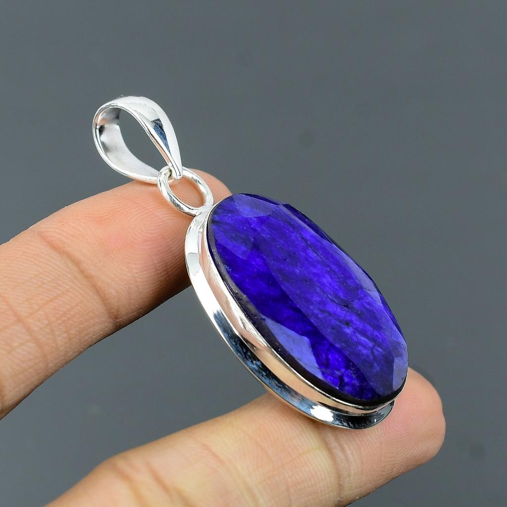 Blue Sapphire Pendant 925 Sterling Silver Pendant Blue Sapphire Gemstone Jewelry