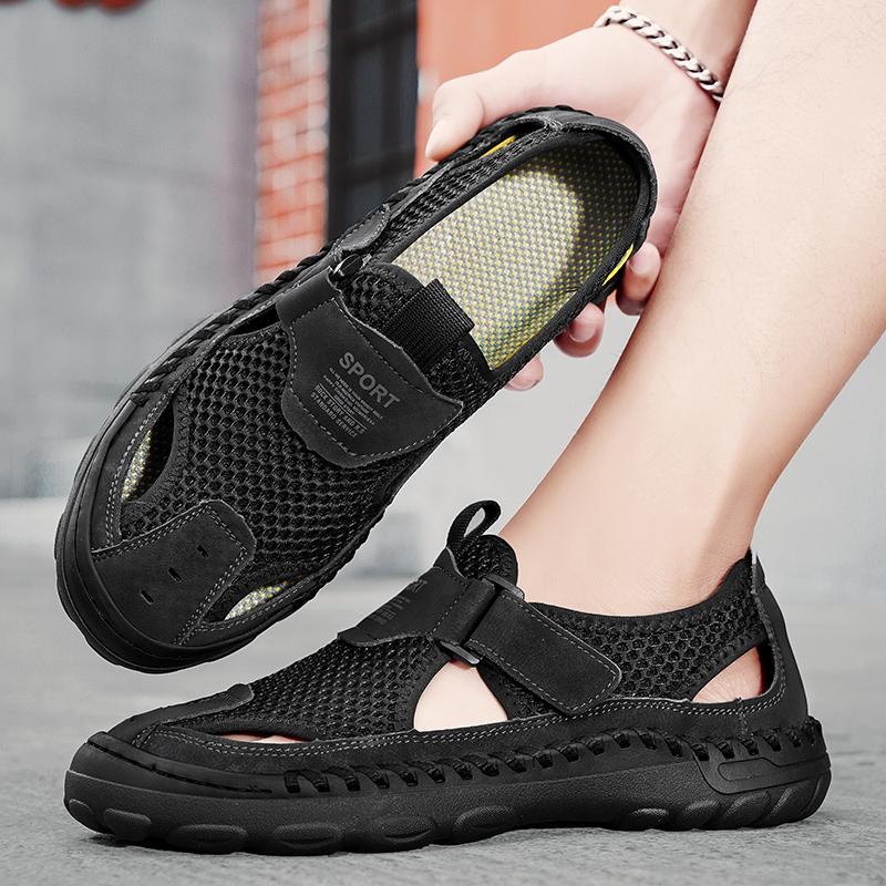 Outdoor Trendy Sandals Summer Mesh Hollow Casual High Quality Handmade Breathable Casual Shoes Summer Thick Bottom Men's Large