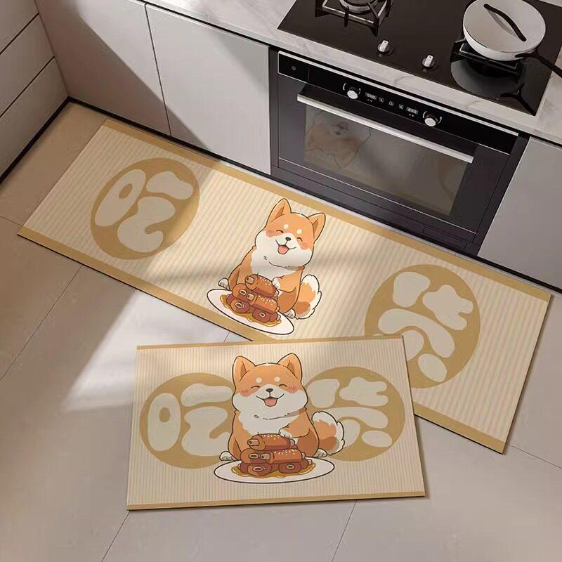 Watercolor Corgi Kitchen Mat Non Slip Absorbent Corridor Rug Home Decor