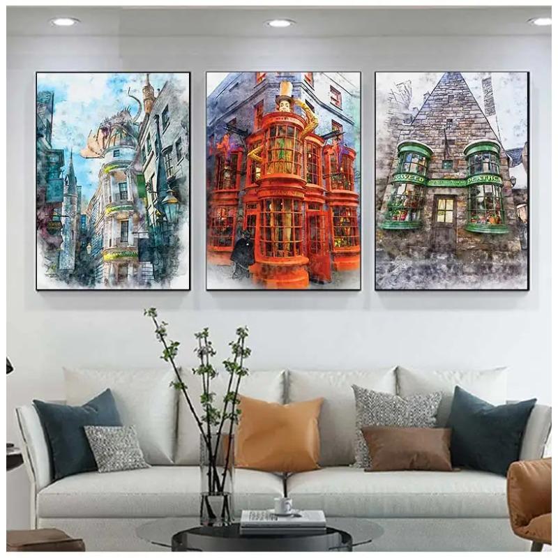 Magic Wand Wizard Shop Watercolor Posters Large Hall Painting Canvas Wizarding Weasley Wall Pictures Children Bedroom