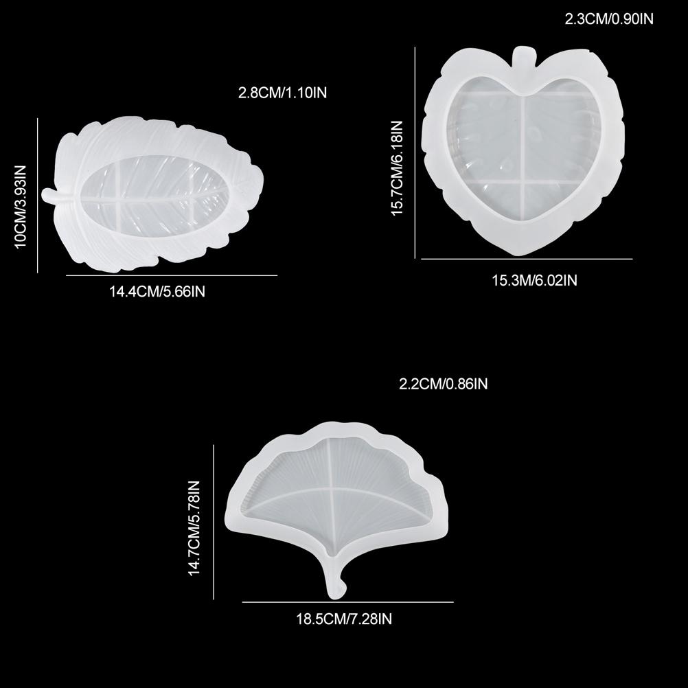 3 Pcs Leaves Silicone Mould Leaves Resin Casting Mould Tray Epoxy Resin Moulds Tray DIY Coaster