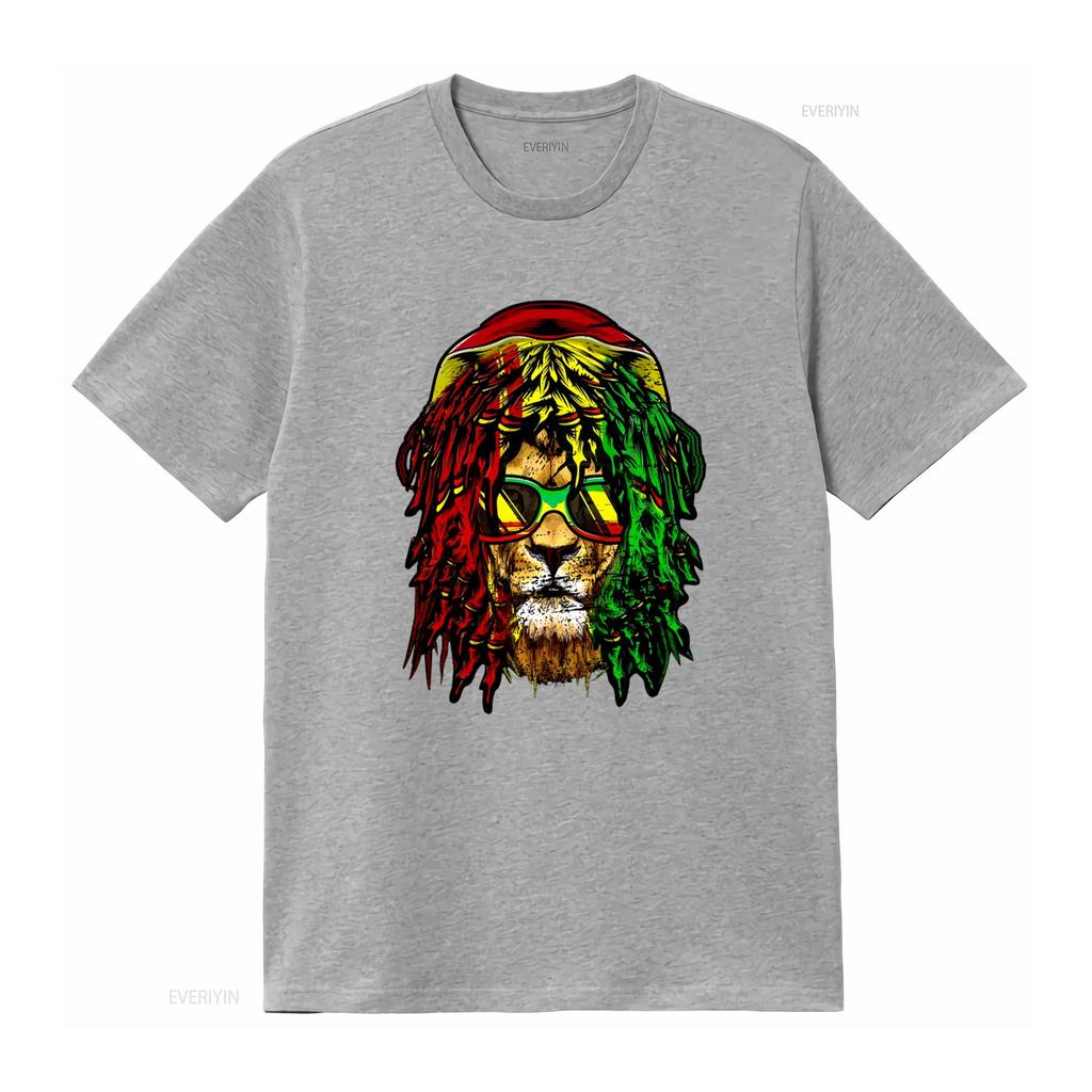 Reggae Lion T Shirt with Dreadlocks Rasta Sunglasses Jamaica Rastafarian Style Print vintage Washed streetwear Versatile Soft