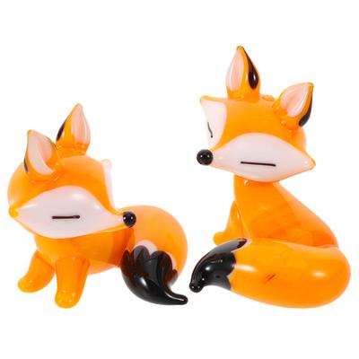 2Pcs Fox Collectibles Animals Figurines For Fairy Garden Miniatures Ornaments Small Glass Fox Statues Table Decoration