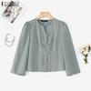 ZANZEA Women Casual V-Neck Solid Color 3/4 Sleeve Blouse