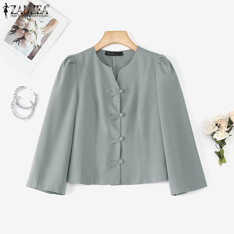 ZANZEA Women Casual V-Neck Solid Color 3/4 Sleeve Blouse