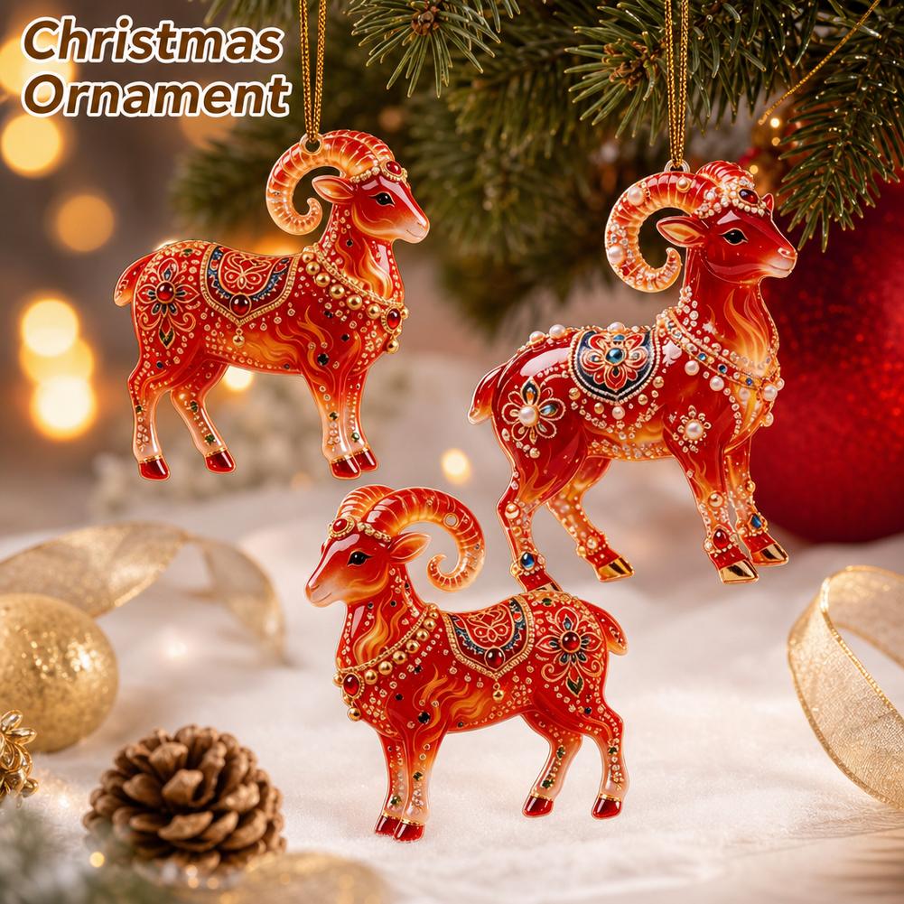 Acryl Rotes Schaf Weihnachtsbaumschmuck Set Durchscheinende Hängedekorationen Schafjahr Design Weihnachtsbaum Anhänger