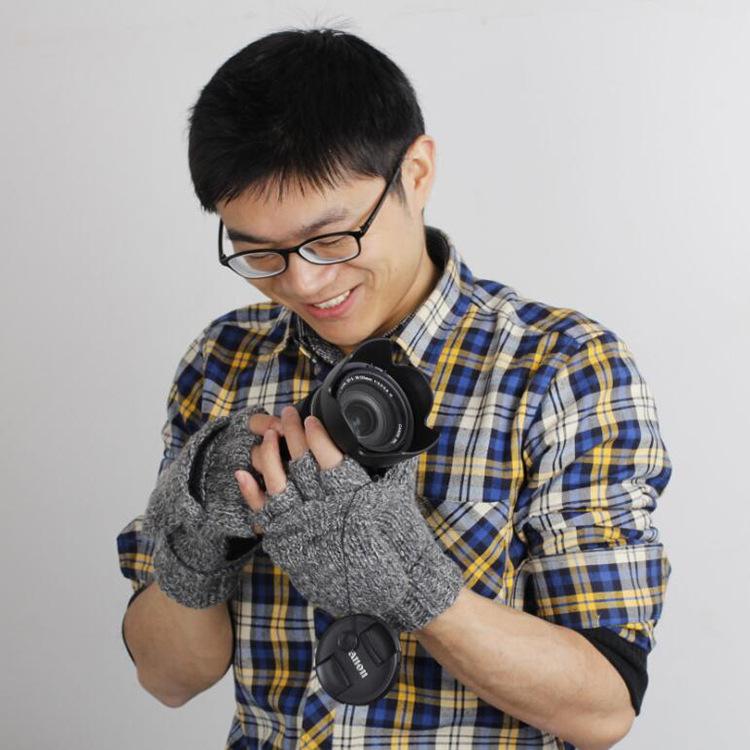 WTEMPO 1 Paar Wollstrickhandschuhe Herren Winter Wolle und Fleece Verdickte Halbfinger-Klapphandschuhe Paar Koreanisch Radfahren Wandern Reiten Warme Handschuhe