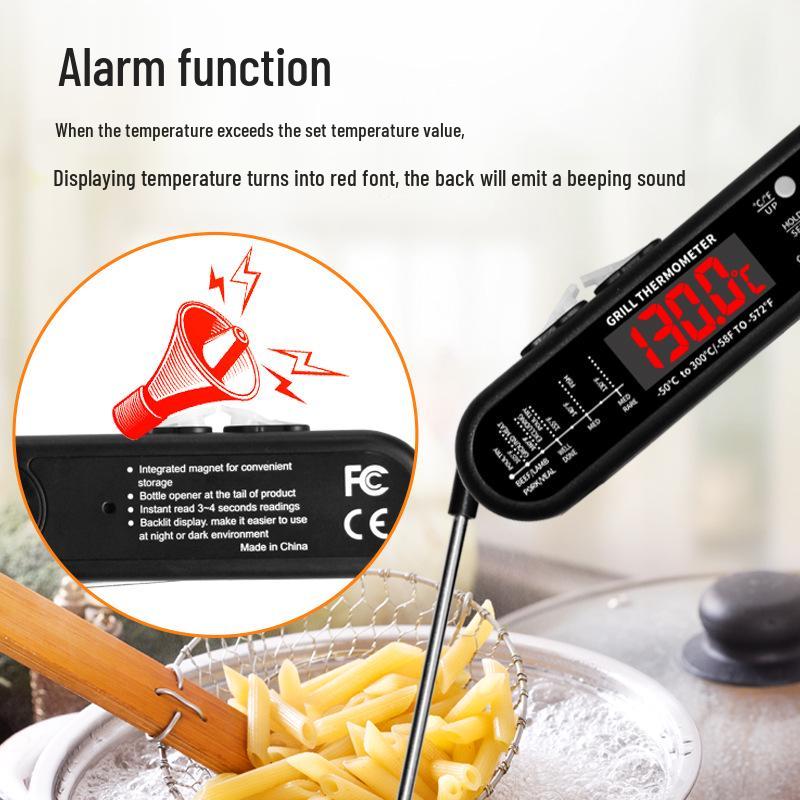 Zweikanaliges 3-in-1 Falt-Grill- & Fleischthermometer - Kabelgebunden, Lebensmittelechte Sonde