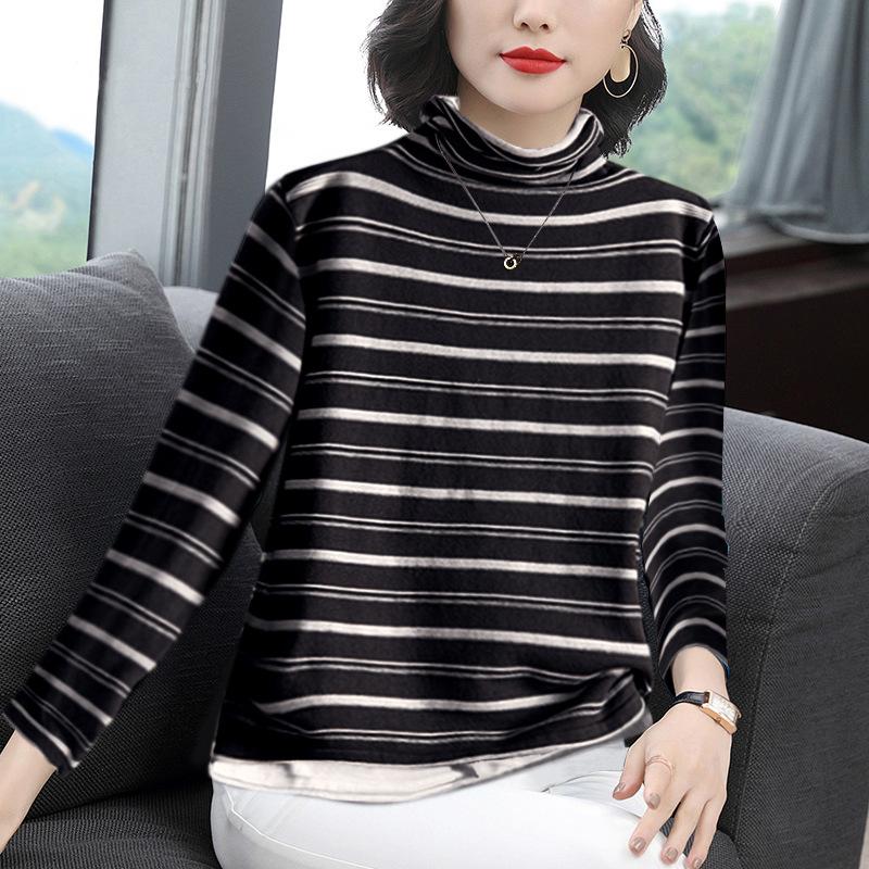 

Autumn and winter new models with slim-fitting and thin German velvet high-necked women s foreign-style long-sleeved T-shirt ins stacked collar 2XL чорний