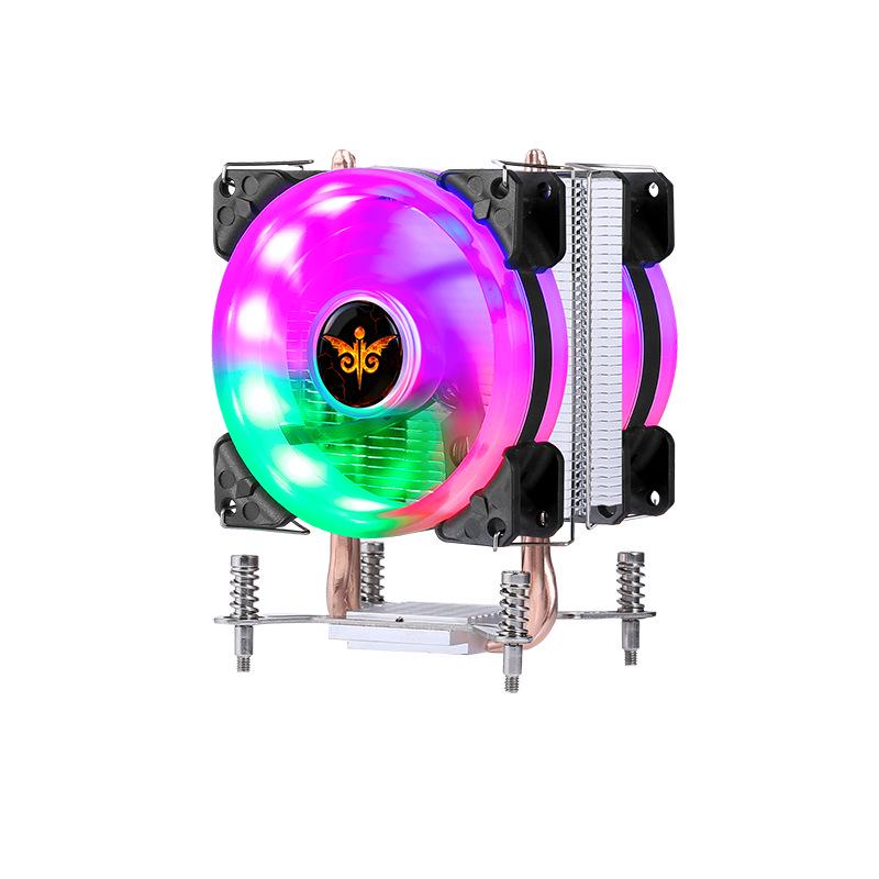 9cm Single Tower CPU Cooler with 2 Copper Pipes, Silent PWM Fan, Colorful Lights, for LGA2011/x99/x79/e5