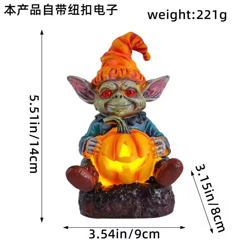 Halloween Decoration Hug Pumpkin Lantern Elf Resin Craft Decoration Home Desktop Glowing Dwarf Dwarf Doll Desktop Ornament