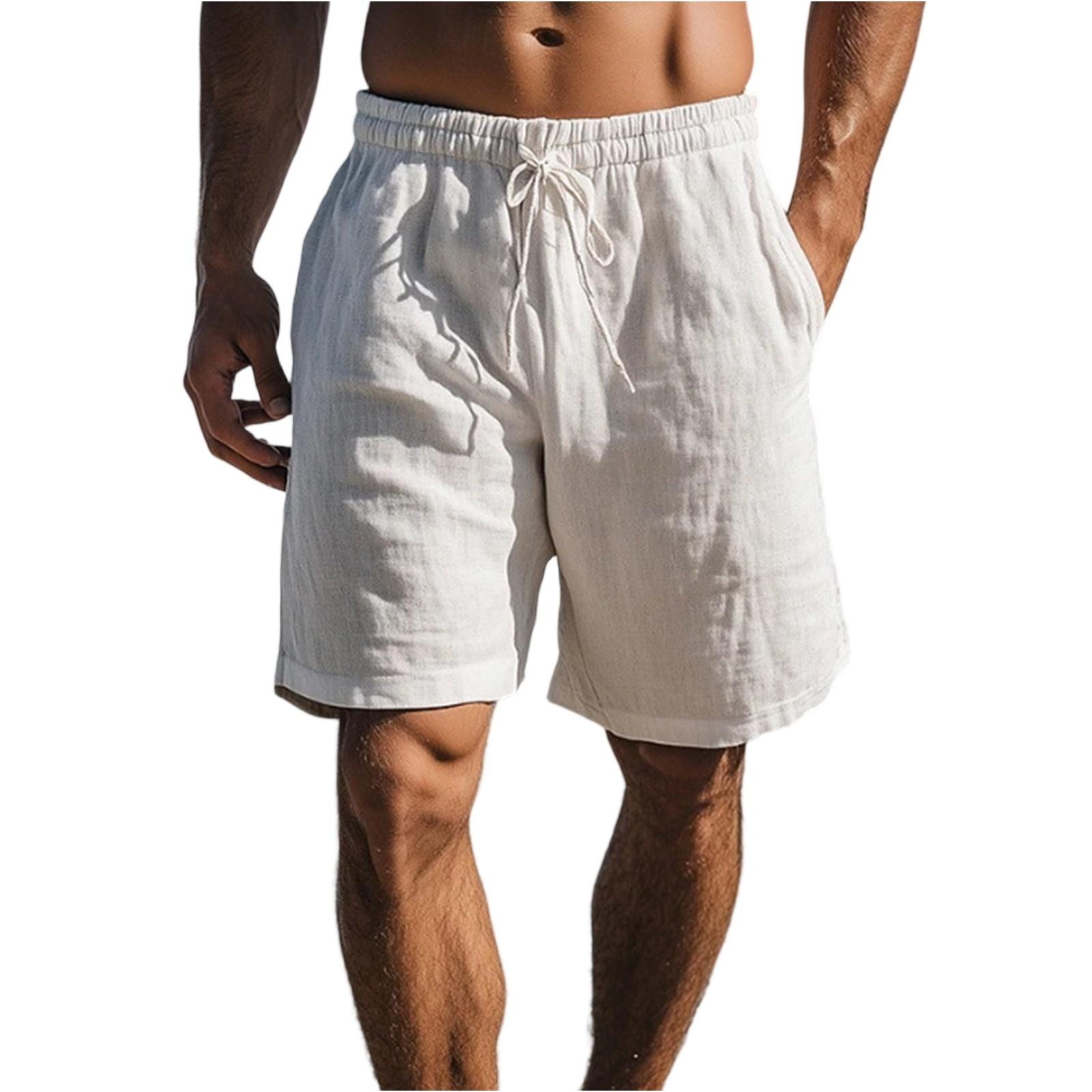 

Men s -color Casual Cotton-linen Loose Five-inch Shorts L білий