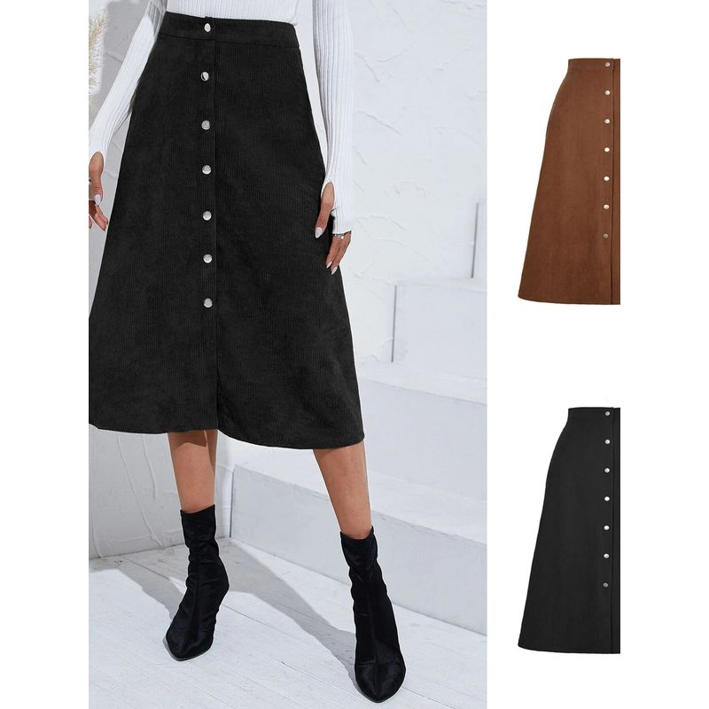 Solid Color High Waisted Buckle Skirt for Women Pure Color High Waist