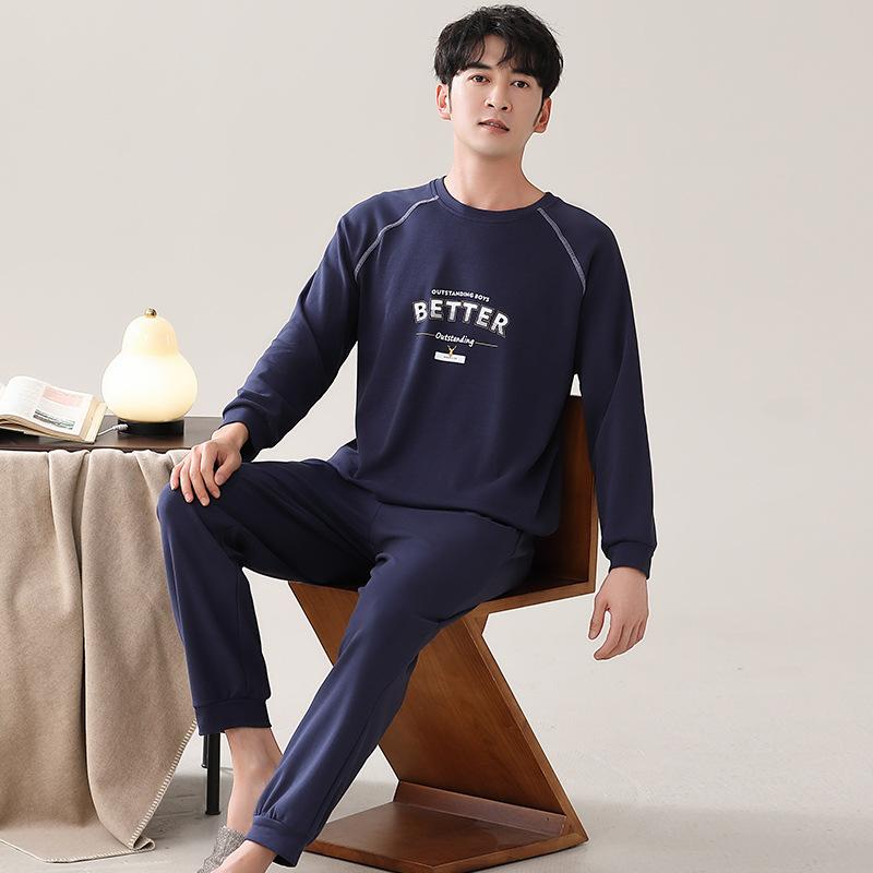Pajamas Men'S Spring And Autumn Cotton Long Sleeves Long Pants Young And Young Large Size Cotton Casual Loungewear Set
