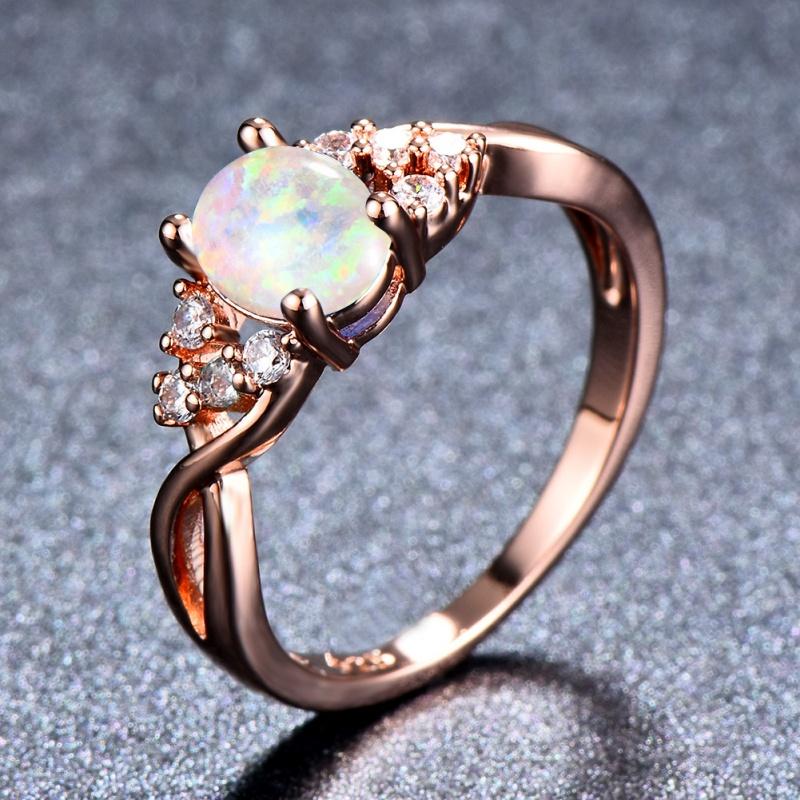 Cushion Cut Square Rainbow White Fire Opal Rings For Women Gold Horse Eye Zircon Charm Leaf Wedding Bands Party Jewelry CZ