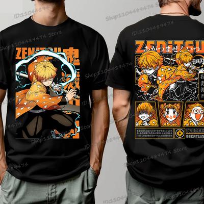 New Demon Slayer Zenitsu Agatsuma T Shirt Men Fashion Manga T-shirts Cool Two-sided Graphics Unisex Tops Anime Homme Camiseta