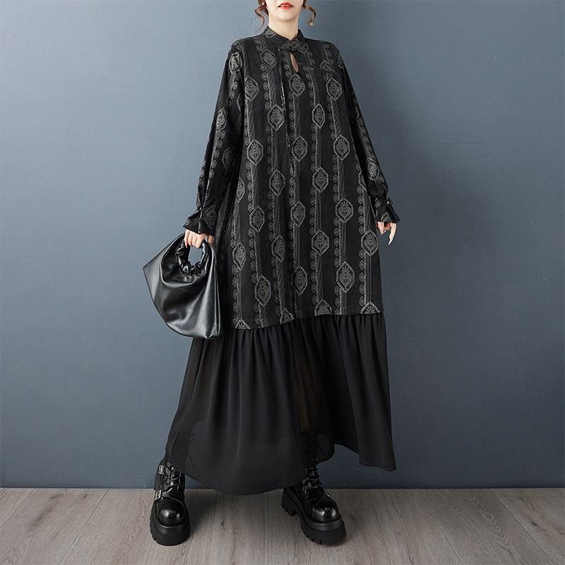 Long sleeve plus size black vintage floral new in dresses for women spring autumn casual loose dress