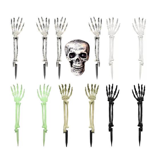 Halloweenská dekorace kostry s kolíkem Realistická kostra ruka paže s kolíkem do trávníku Venkovní lebka kost dvora cedule pro zahradu trávník hřbitovní dekorace