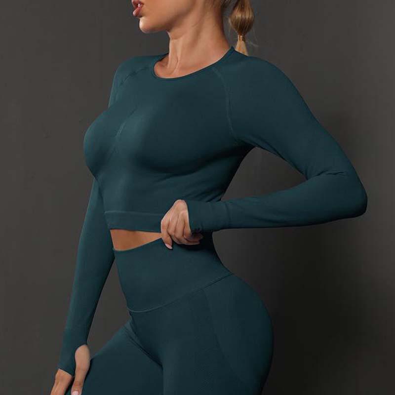 Pokročilá dámská sada na jógu a běh s dlouhým rukávem s pocitem nahoty a ochranou rukou