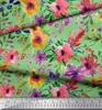 Soimoi Japan Crepe Satin Fabric Flower & Leaves Watercolor Decor Fabric Printed metre 42 Inch