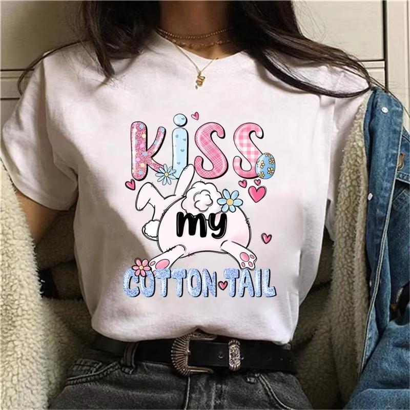 

Funny Bunny Graphic TShirt for Women Summer Short Sleeve Casual Round Neck Tshirts Easter Fashion Creative Personalized Tops S